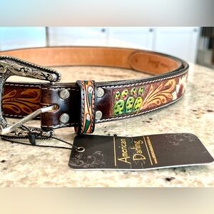American Darling Premium Genuine Leather Hand Tooled Western Belt NWT